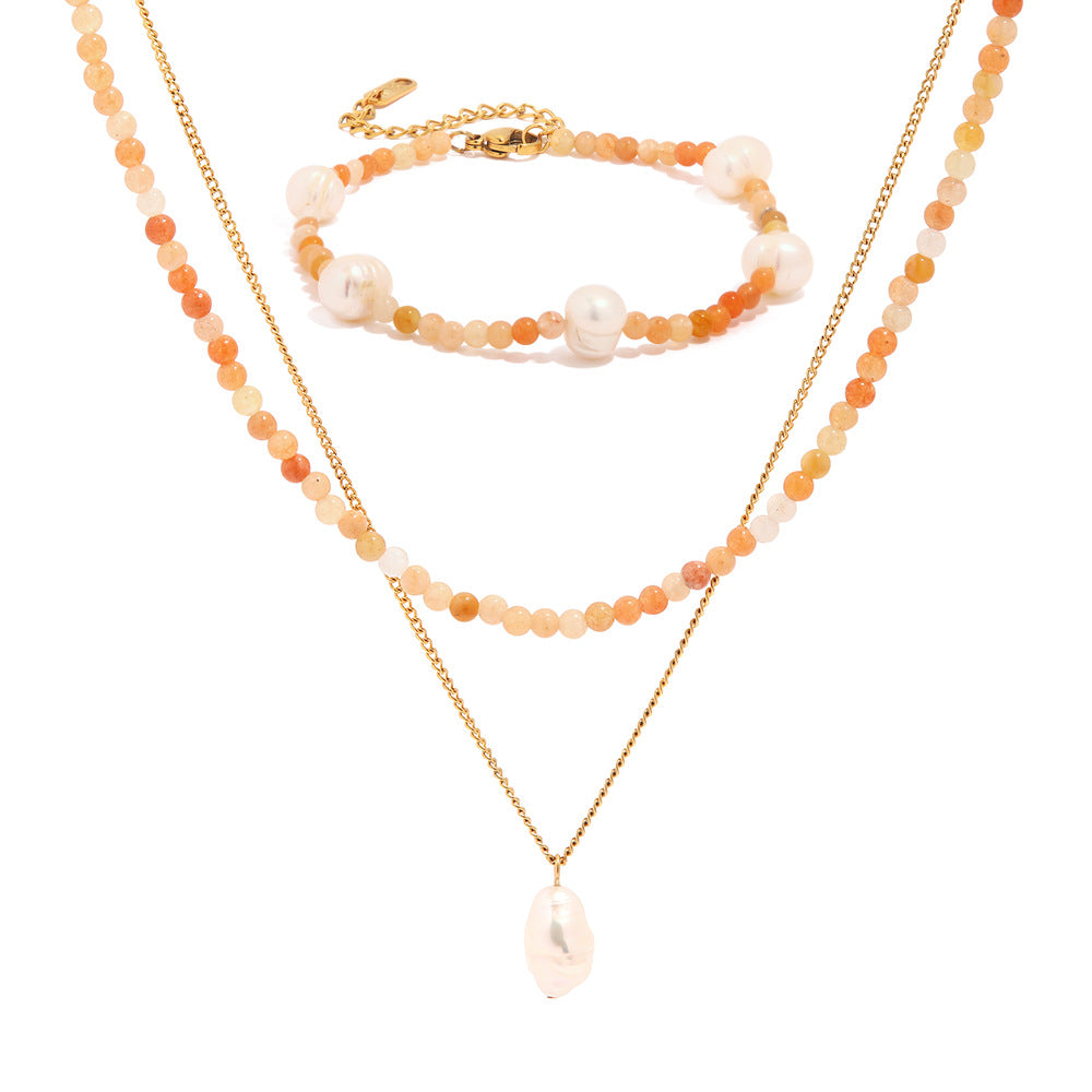 Ins Style 18K Gold Plated Geometric Baroque Natural Stone Pendant Stainless Steel Necklace for Women