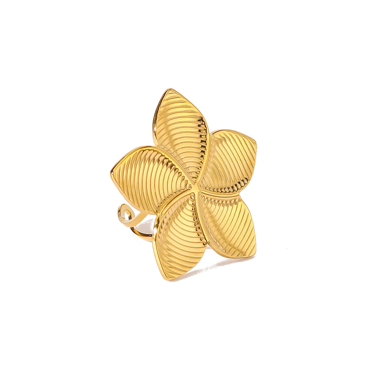 Minimalist Bohemian Floral and Geometric Stainless Steel Ring for Women with 18K Vacuum Plating