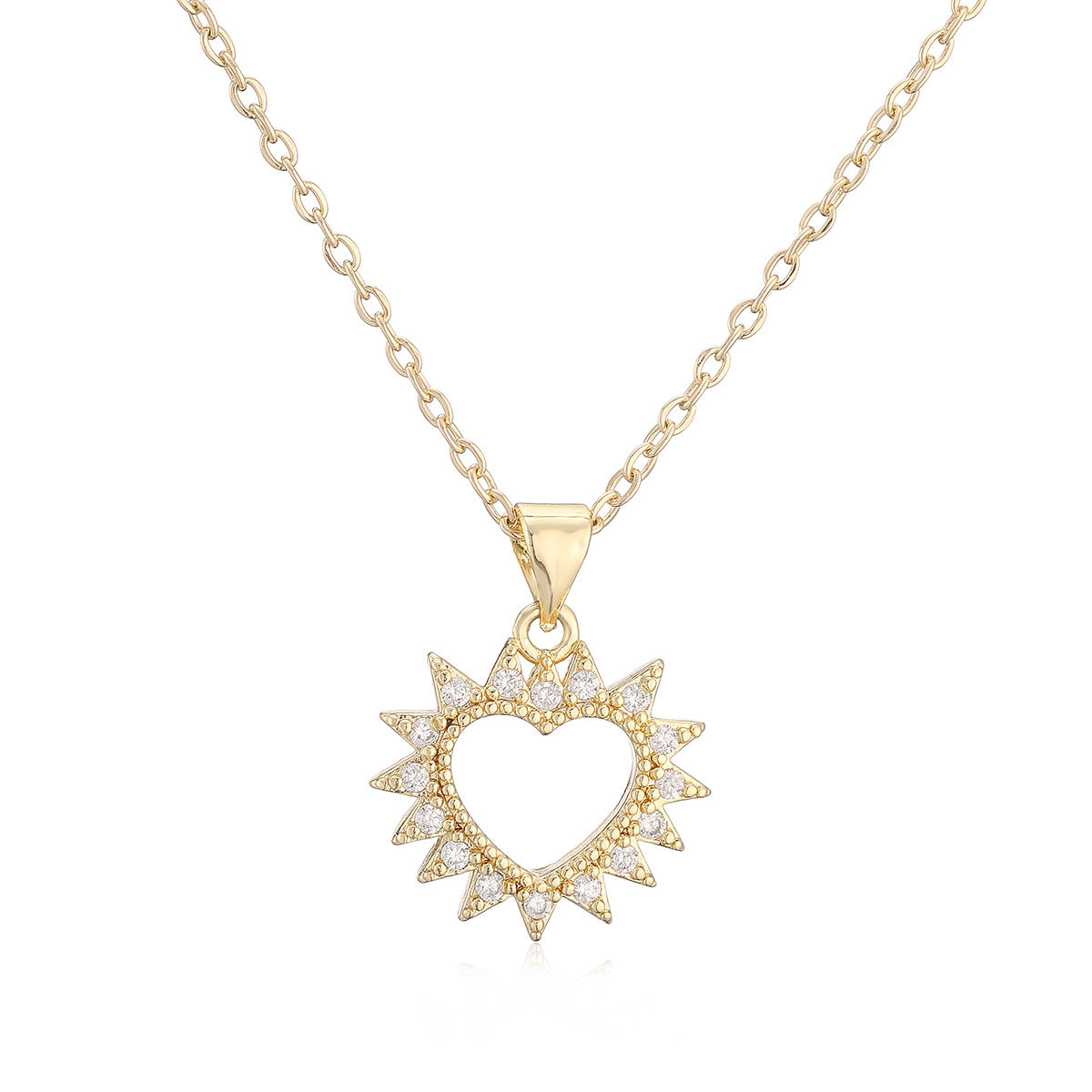 Minimalist Elegant Heart Shaped Brass Gold Plated Cubic Zirconia Pendant Necklace for Women