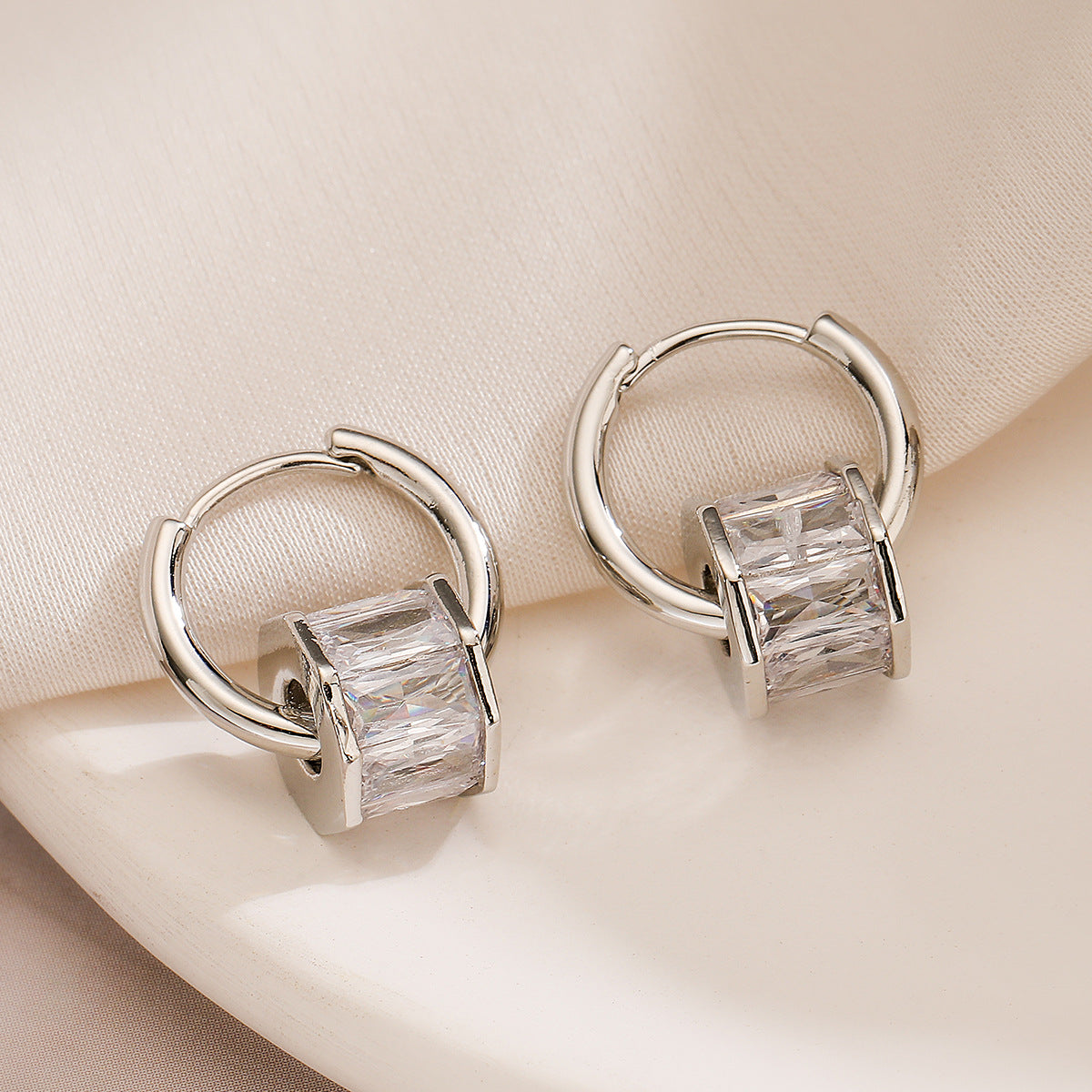Minimalist Geometric Hoop Earrings for Women in Copper with Real Gold Plating and Zircon Inlay