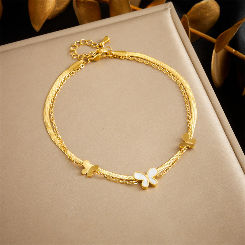 Minimalist Fashionable Stainless Steel Butterfly Flower Anklet