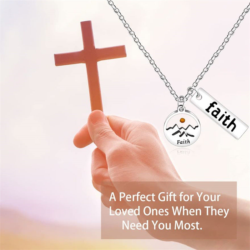 Minimalist Faith Round Geometric Pendant Necklace in Stainless Steel with Titanium Steel Charm and Electroplated Finish