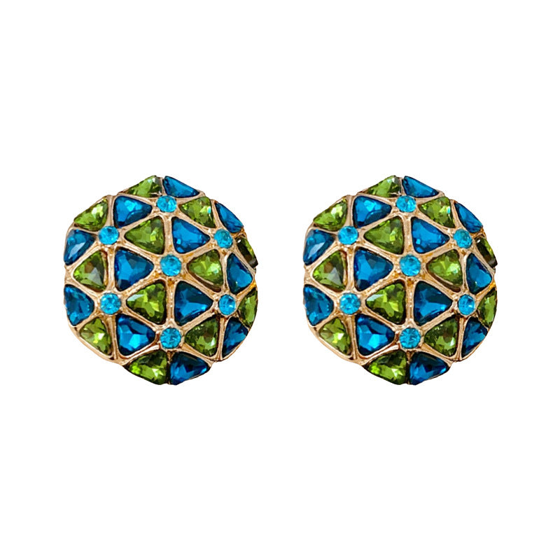 Orecchini geometrici vintage con intarsio di strass in lega e perni in acciaio per donne