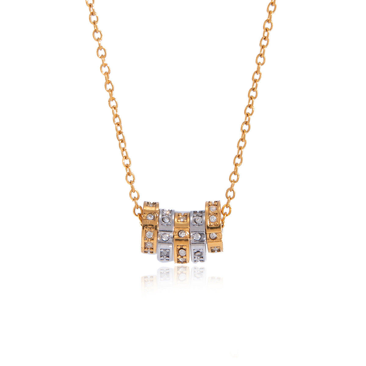 Minimalist Geometric Round Cubic Zirconia PVD Gold Plated Stainless Steel Necklace for Women