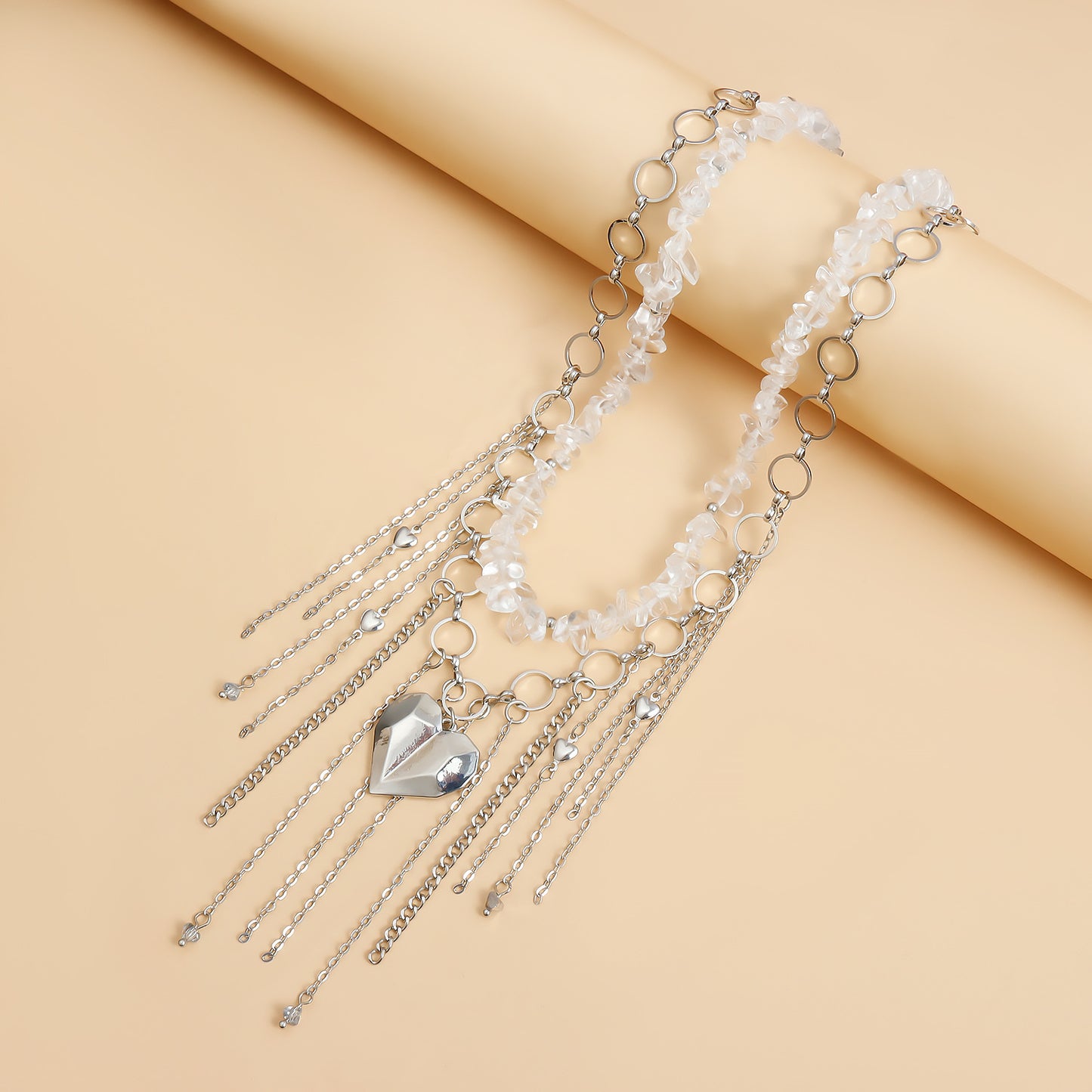 Sweet and Edgy Heart-Shaped Geometric Pendant Necklace in Alloy with Plated Finish for Women