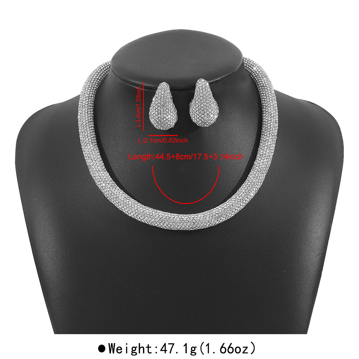 Set di collana e orecchini da donna in lega a forma geometrica con intarsio di strass, stile OL, alla moda