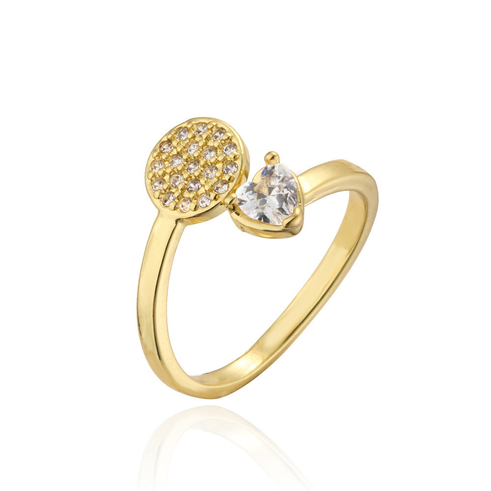 Minimalist Geometric Brass Ring with Micro-Inlaid Cubic Zirconia and Gold Plated Finish for Women