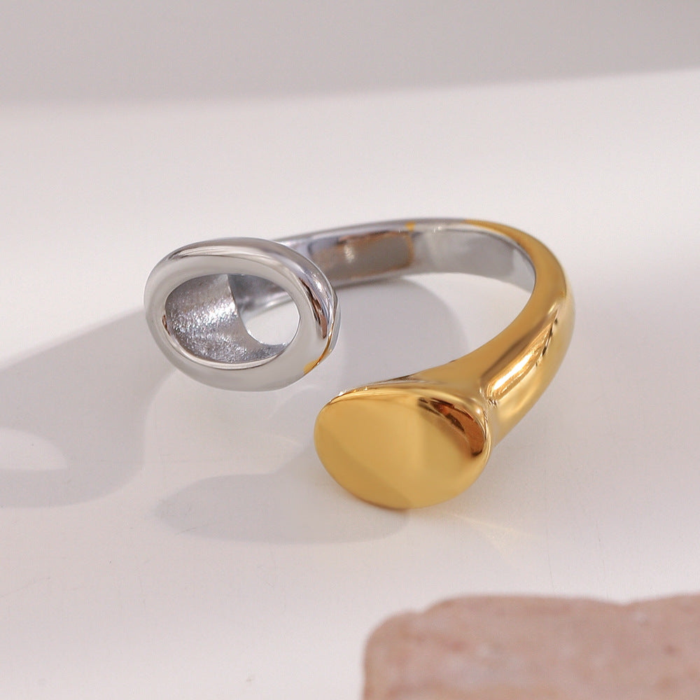 Minimalist Geometric Stainless Steel Ring with 18K Gold Plating for Women