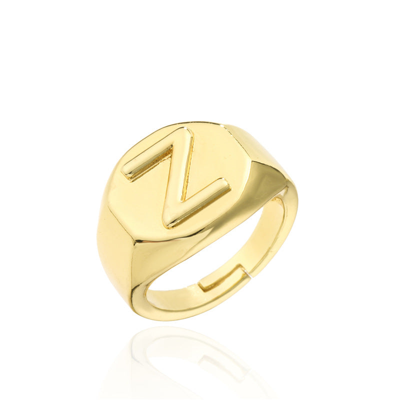 18K Gold Plated Brass Letter Open Ring for Women Adjustable