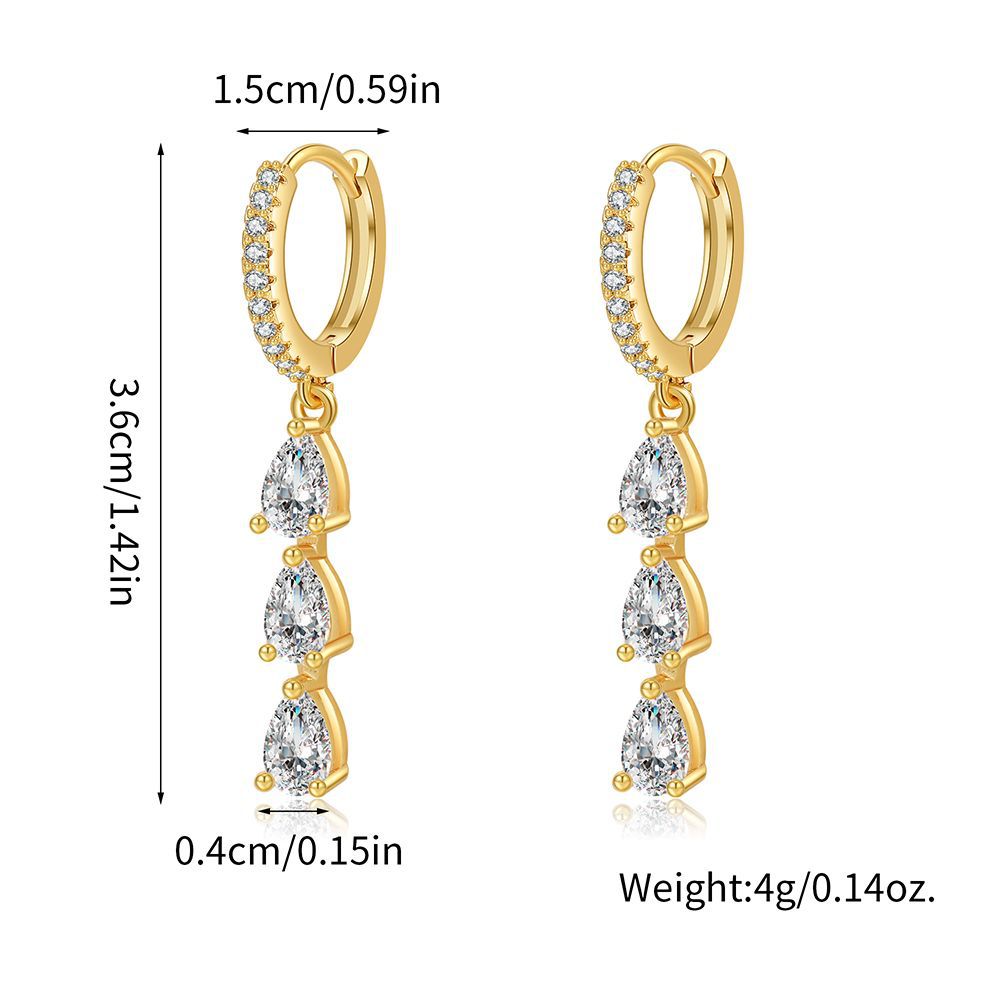 Geometric Teardrop Round Brass Gold Plated Cubic Zirconia Earrings for Women