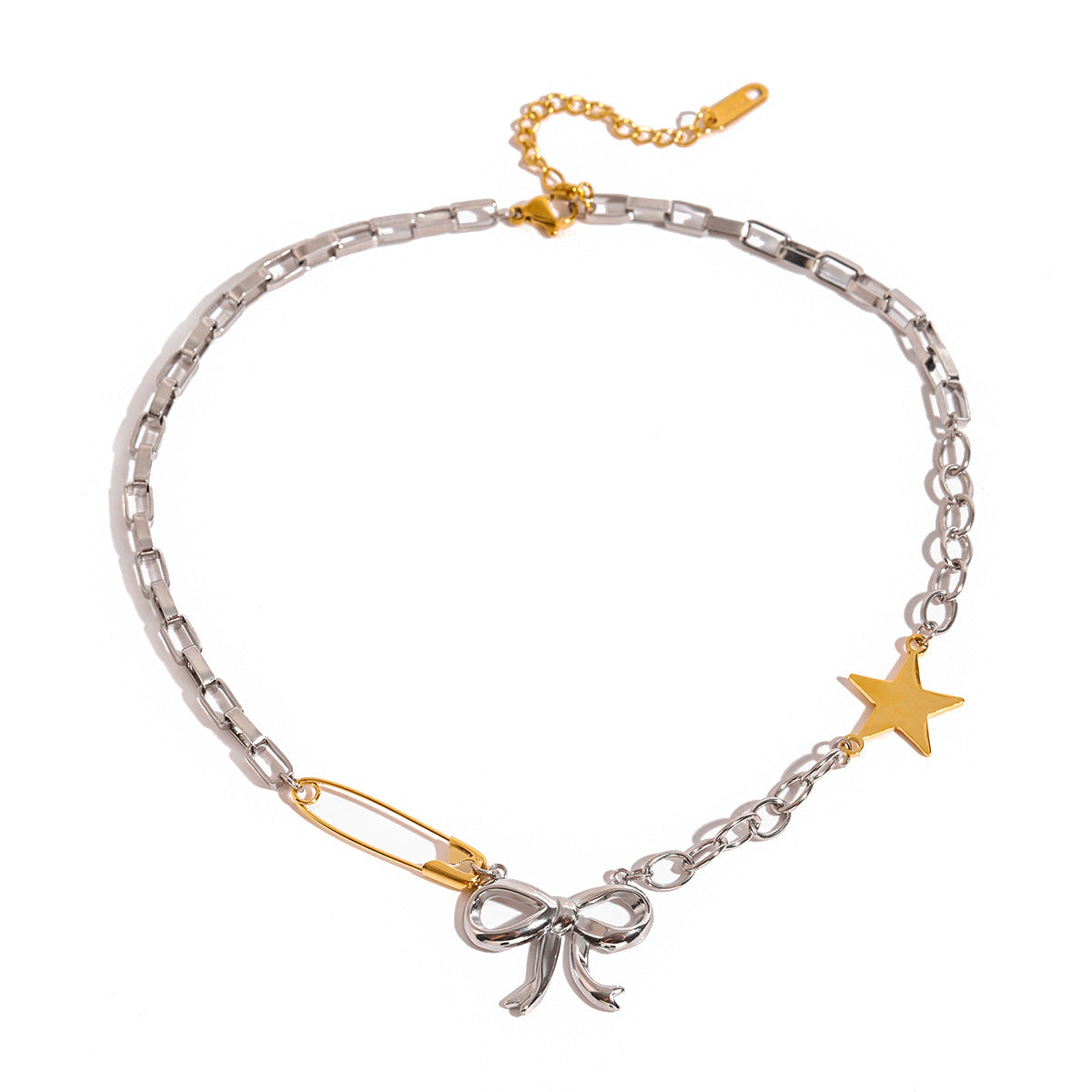 Collana con Pendente a Fiocco in Acciaio Inossidabile Bicolore alla Moda da Donna