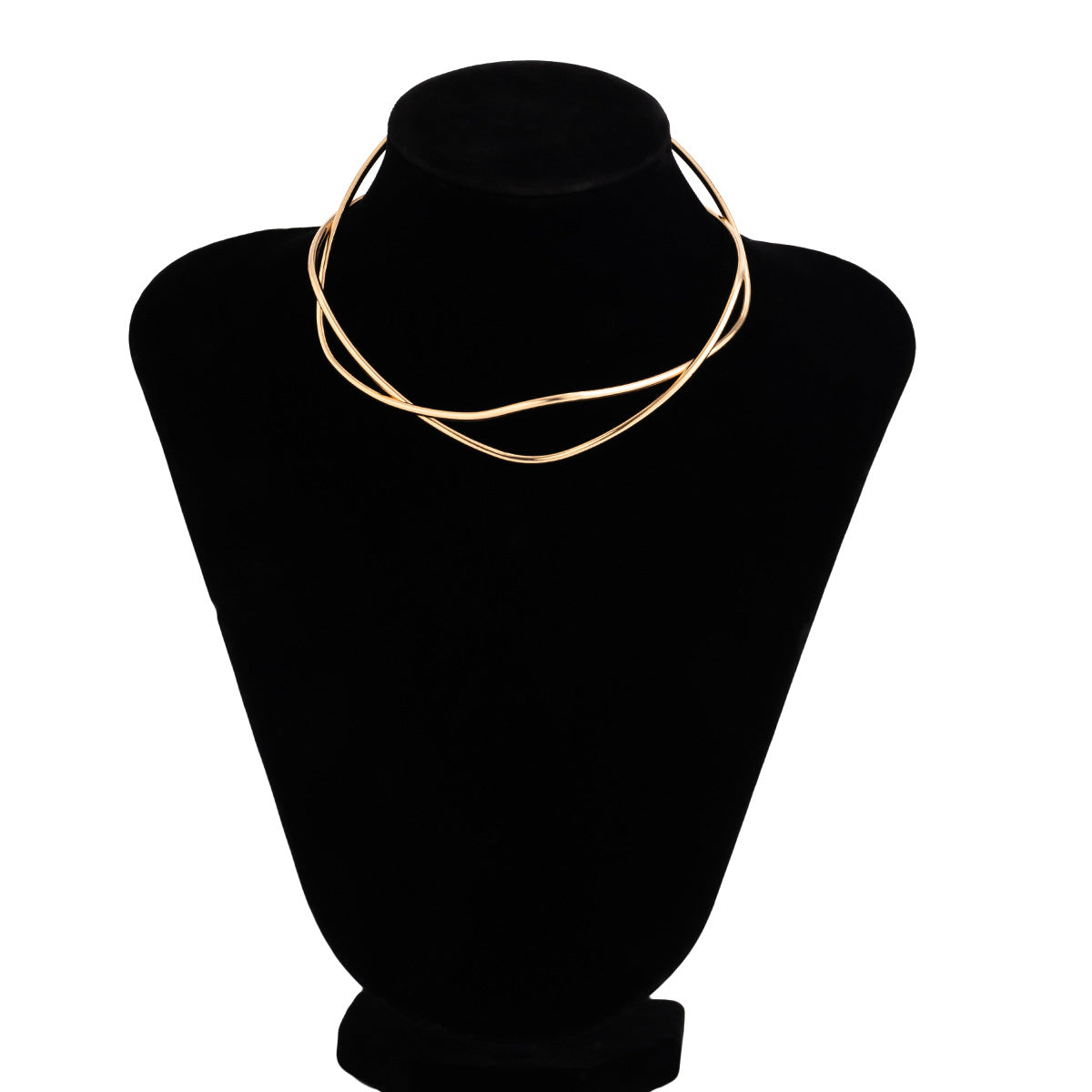 Collana girocollo minimalista in metallo tonalità fredda con contorno di croce geometrica e design aperto per donna