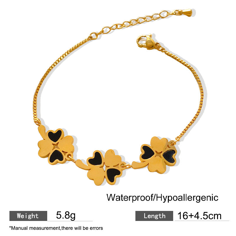 Minimalist Elegant Heart Floral Plated Titanium Steel Bracelet
