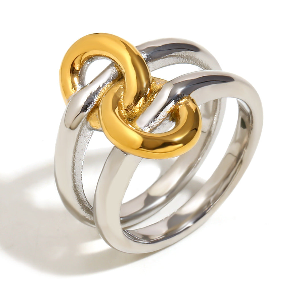 Fashionable Geometric Stainless Steel Ring with 18K Gold Plating for Women