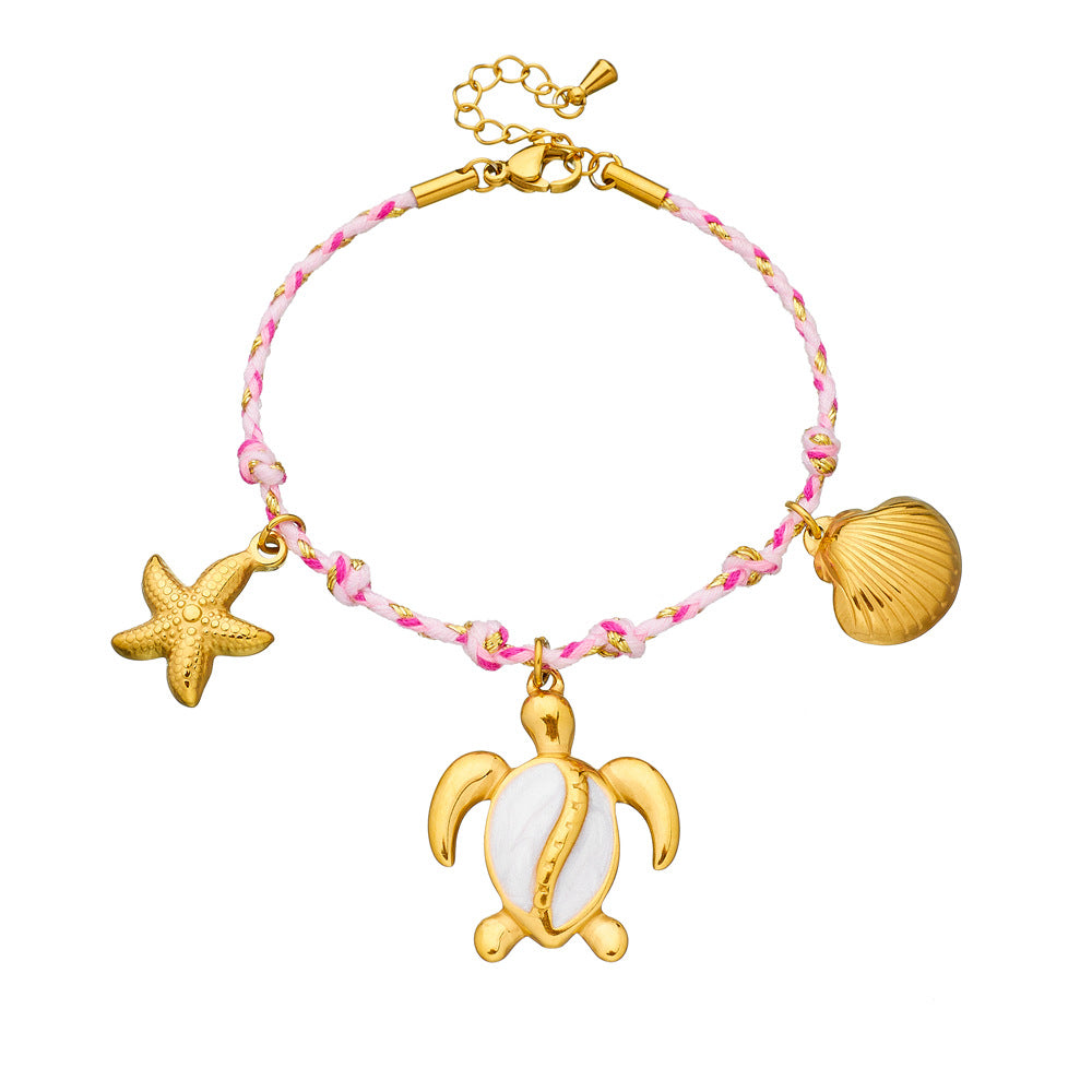 Bohemian Stainless Steel Plated Animal Pendant Bracelet with Turtle and Starfish Charms for Women