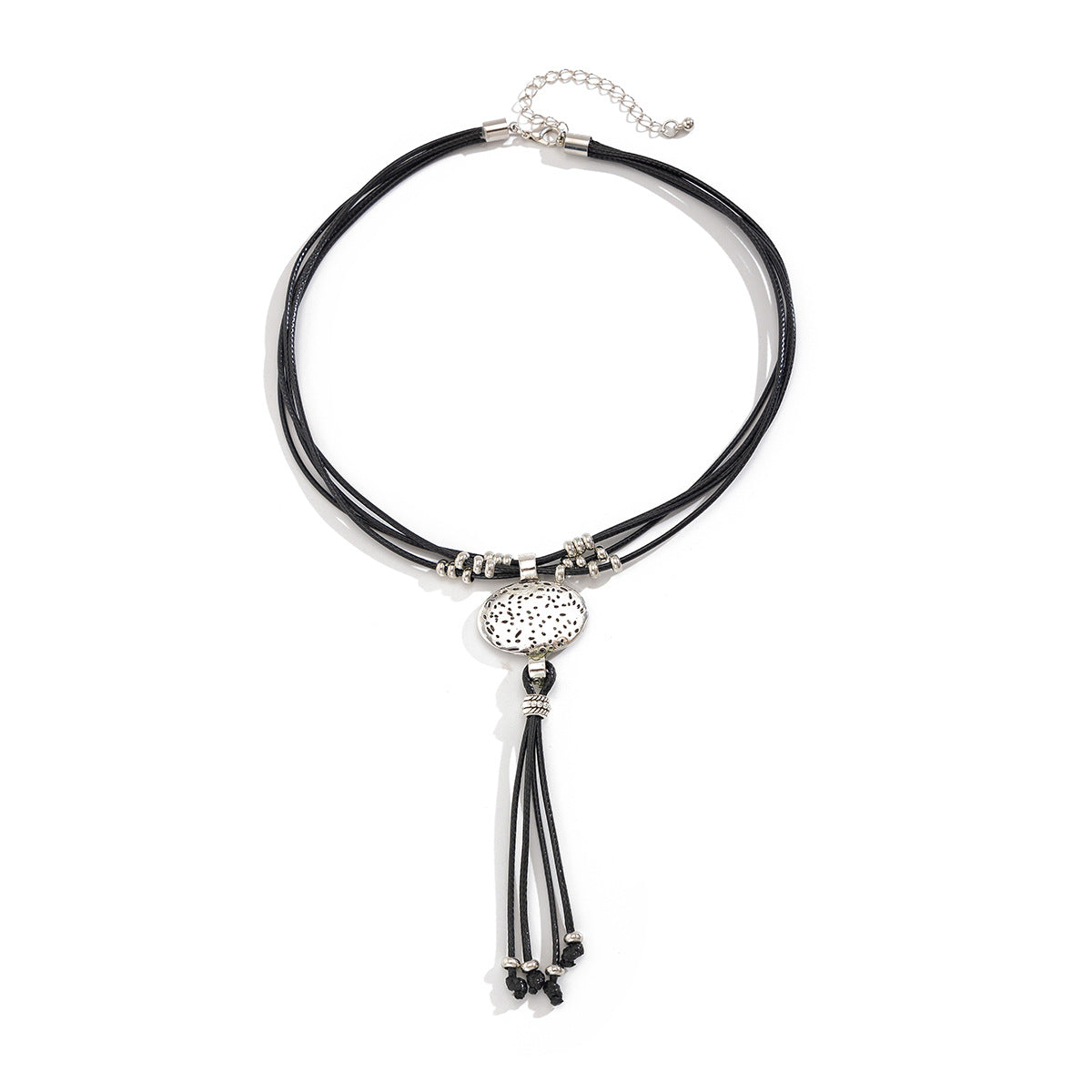 Vintage Bohemian Oval Pendant Alloy Plated Necklace with Tassel for Women