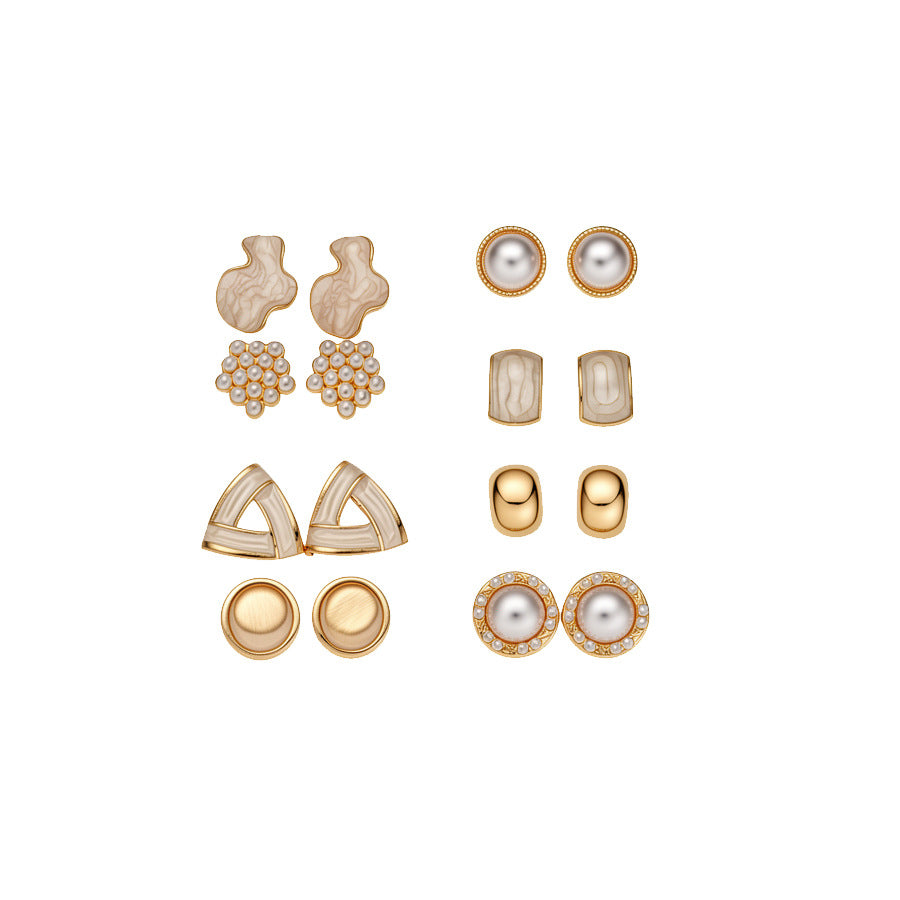 Elegantes pendientes de perlas ojo de gato, diseño geométrico minimalista, con acabado bañado en aceite, para mujer
