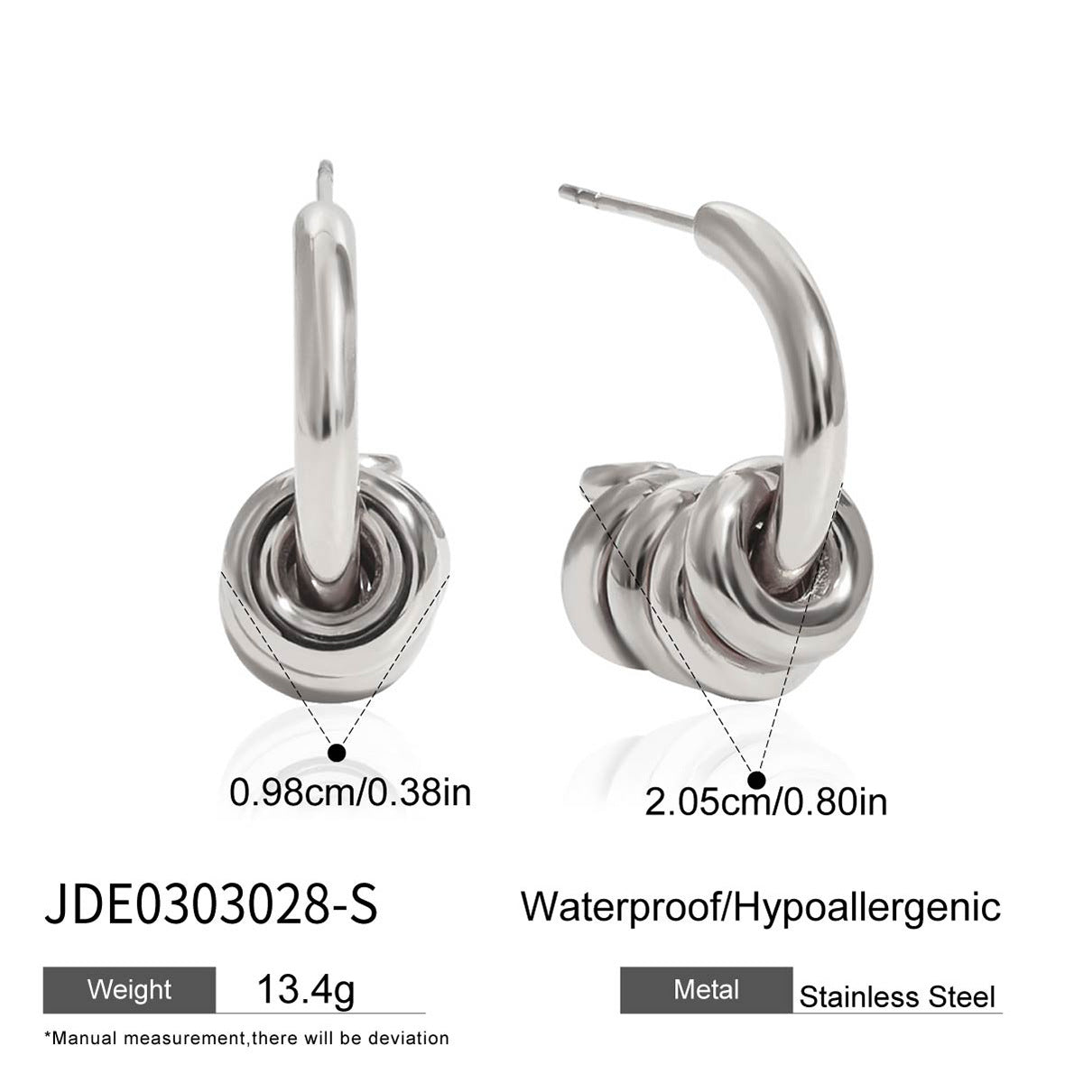 Geometric Stainless Steel Plated C-Shape Stud Earrings for Women