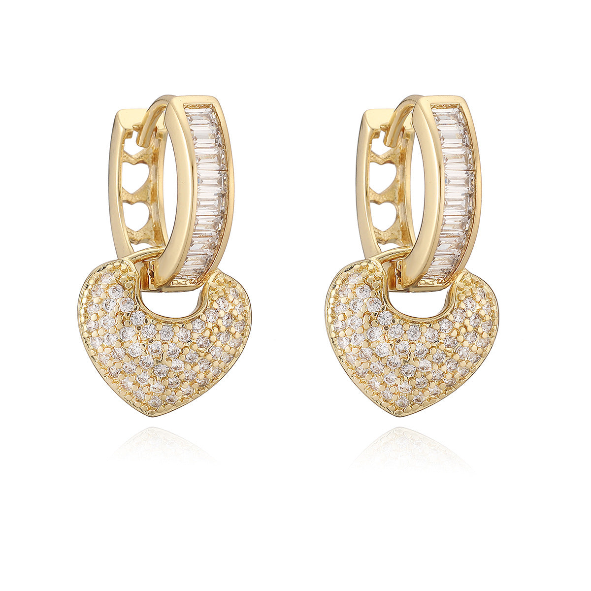 Elegant Minimalist Heart Gold Plated Brass Cubic Zirconia Earrings for Women