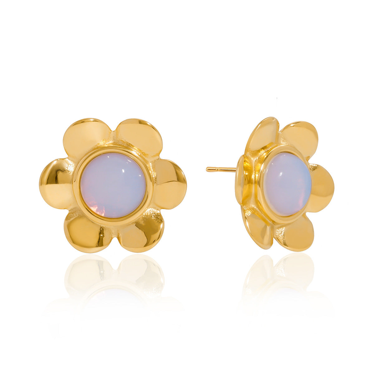 Aretes de flor de lujo para mujer de acero inoxidable chapado en oro de 18 quilates