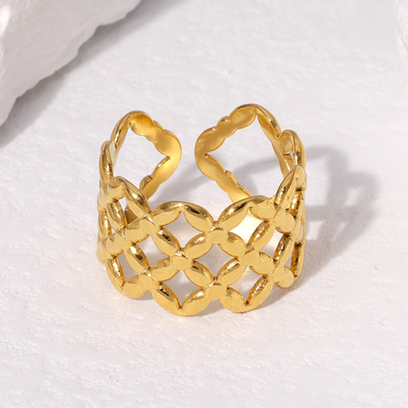 Anello Regolabile da Donna in Acciaio Inossidabile Geometrico Vintage con Finitura Placcata