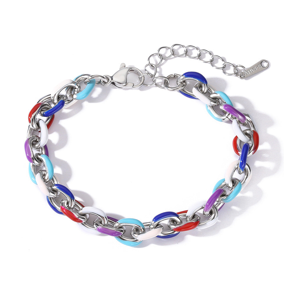 Bracciale a maglie cubane in acciaio al titanio geometrico minimalista da donna con finitura placcata