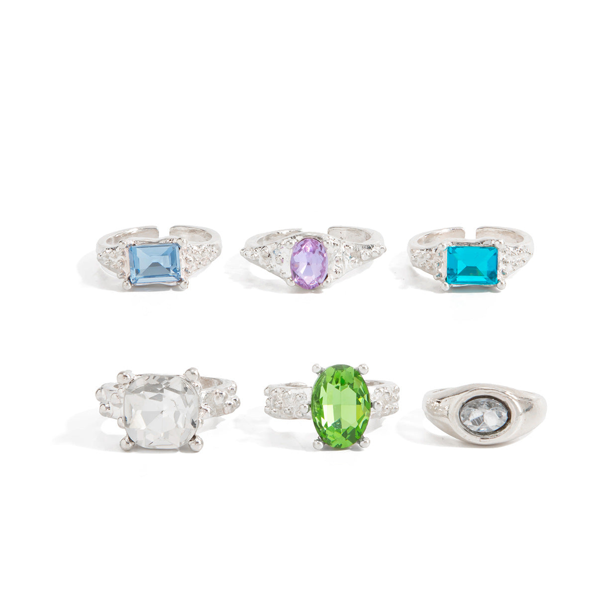 Sweet Geometric Square Zinc Alloy Plated Ring with Colorful Gemstone Inlay for Women