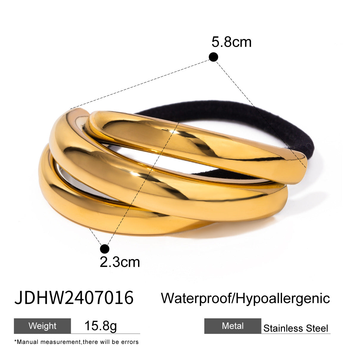 Ins Style 18K Gold Plated Stainless Steel Geometric U-Shape Black Elastic Hair Rope