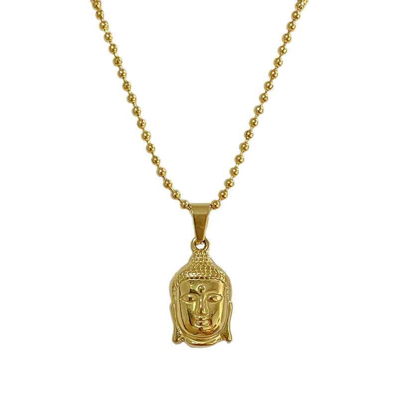 Gold Plated Titanium Steel Buddha Head Pendant Stainless Steel Cable Chain Necklace Unisex