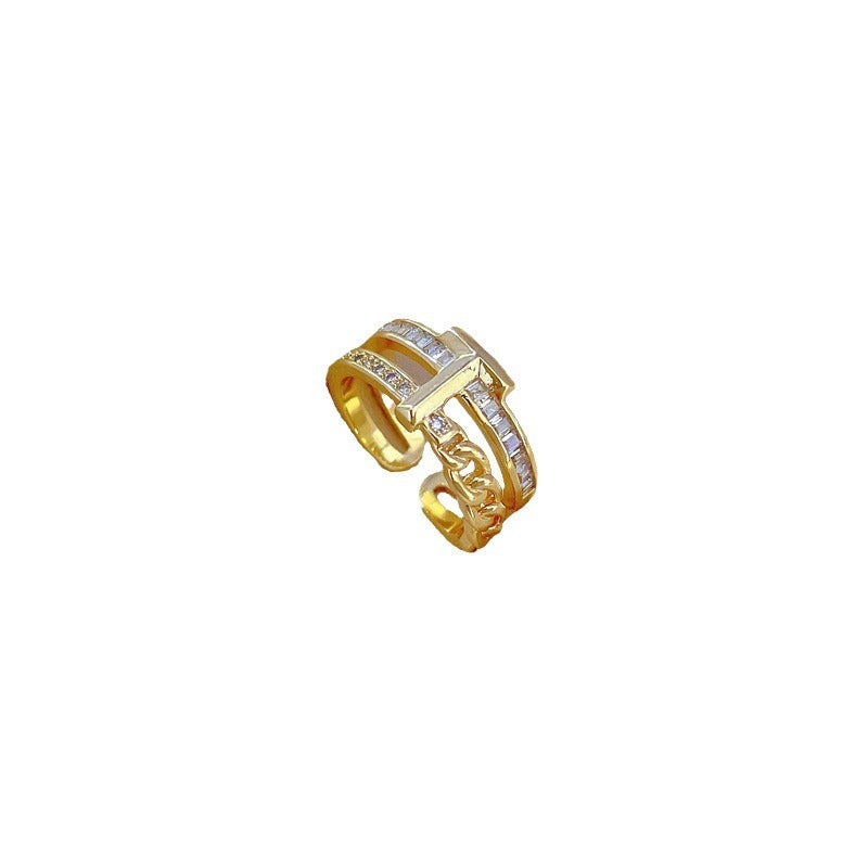 Cartoon Style Crown-Shaped Gold-Plated Brass Adjustable Ring for Women