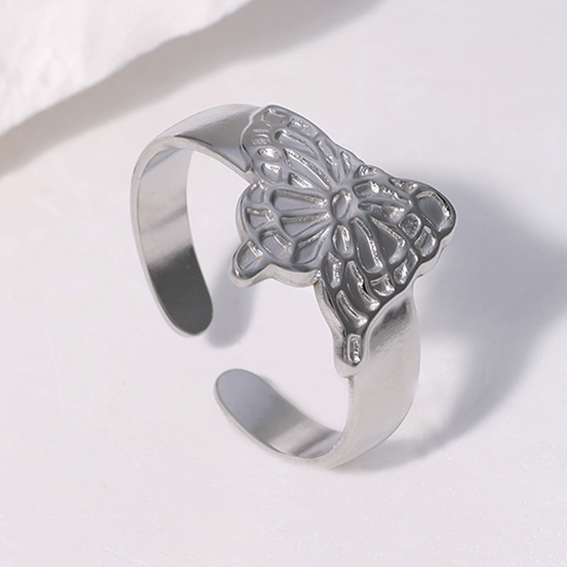 Minimalist Butterfly-Shaped Stainless Steel Ring with 18K Gold Plating for Women