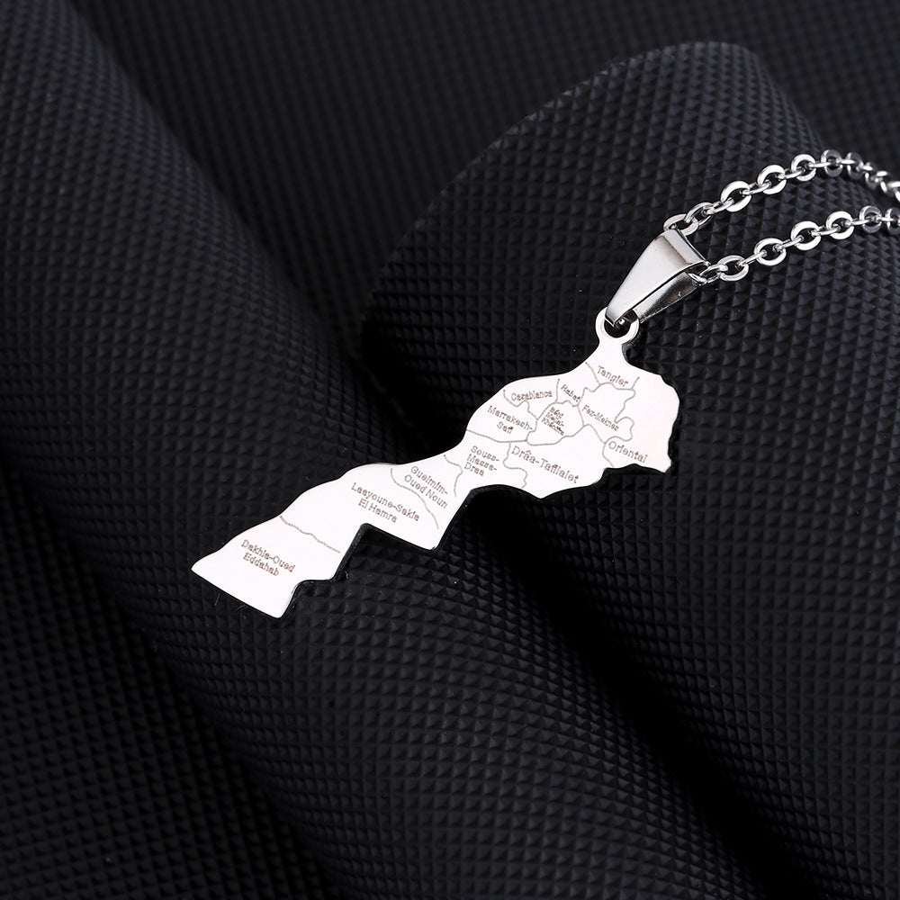 Collar con colgante geométrico marroquí de acero inoxidable con colgante de acero de titanio y acabado galvanizado para hombres y mujeres