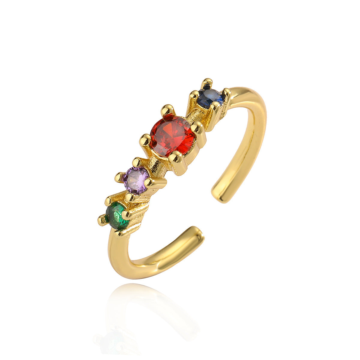 Minimalist Geometric Adjustable Copper Ring with Micro-Pavé Zirconia for Women