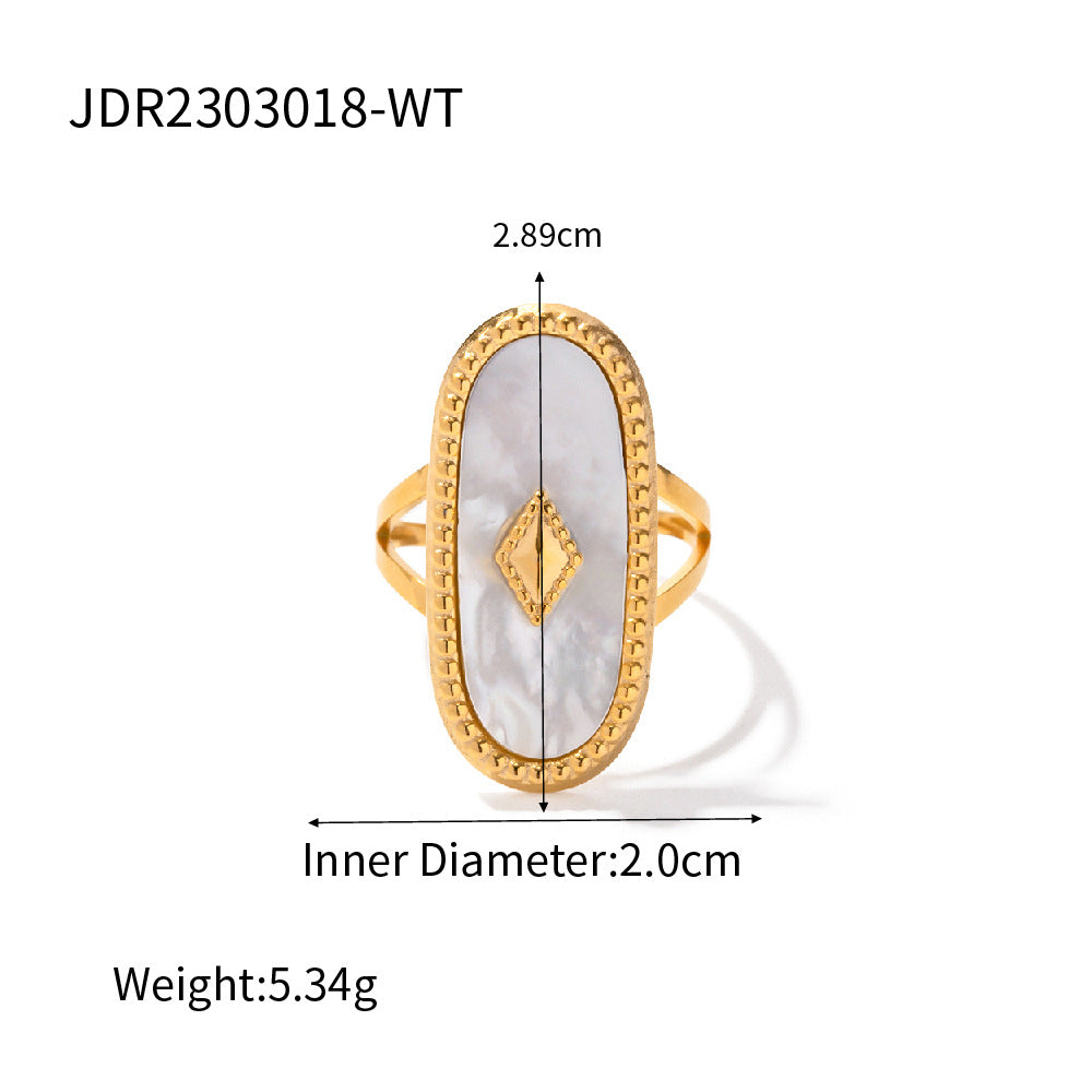 Vintage 18K Gold Plated Stainless Steel Geometric Open Ring with Natural African Jade Stone for Women