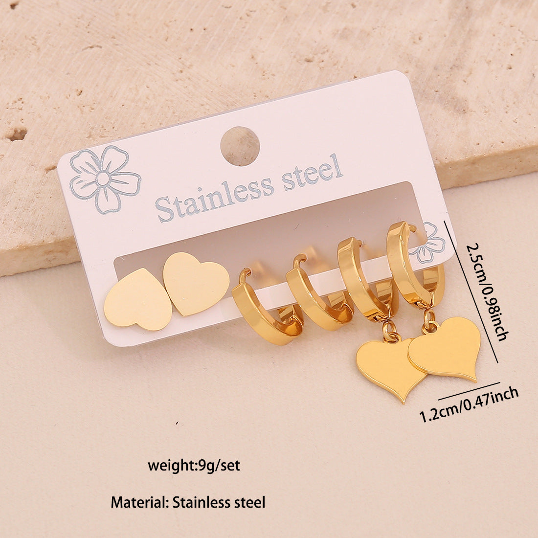 Fashionable OL Style Heart Butterfly Crown Floral Stainless Steel Earrings Set with Plating Finish