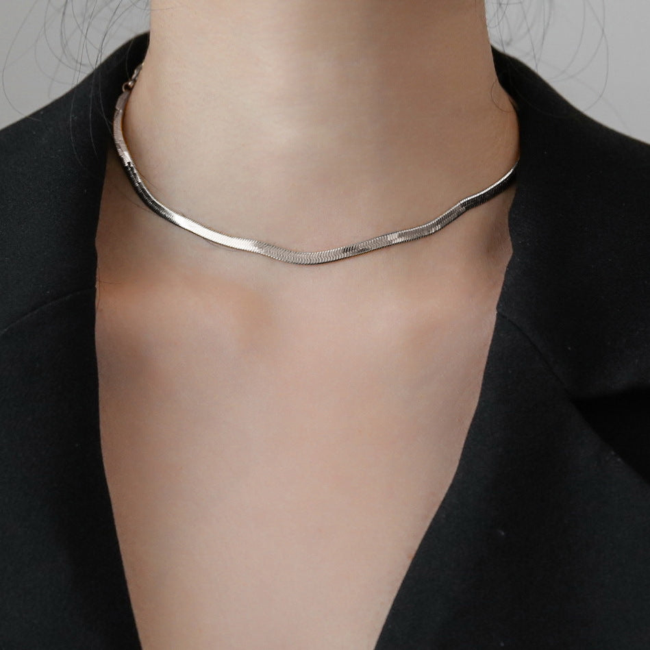 Collana Minimalista a Catena Serpentina a Doppio Strato in Acciaio al Titanio a Forma di Melanzana con Finitura Placcata da Donna