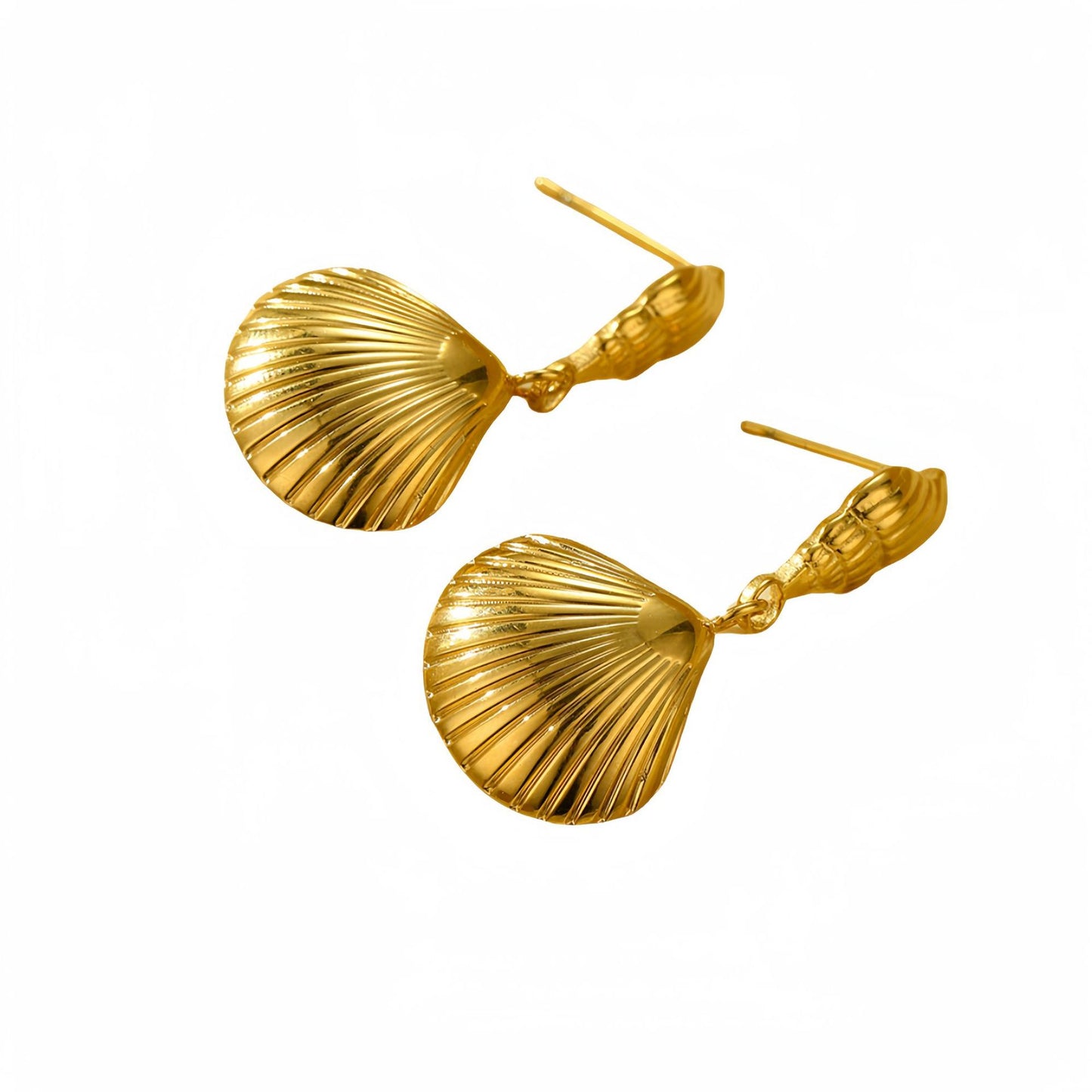 Pendientes minimalistas de acero de titanio con forma de concha para mujer con acabado chapado, joyas de oreja de lujo ligero para la moda de verano