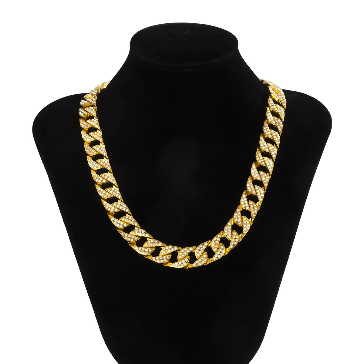 Minimalist Geometric Hollow Metal Pendant Necklace for Women with Rhinestone Inlay and Plated Finish on Cuban Chain