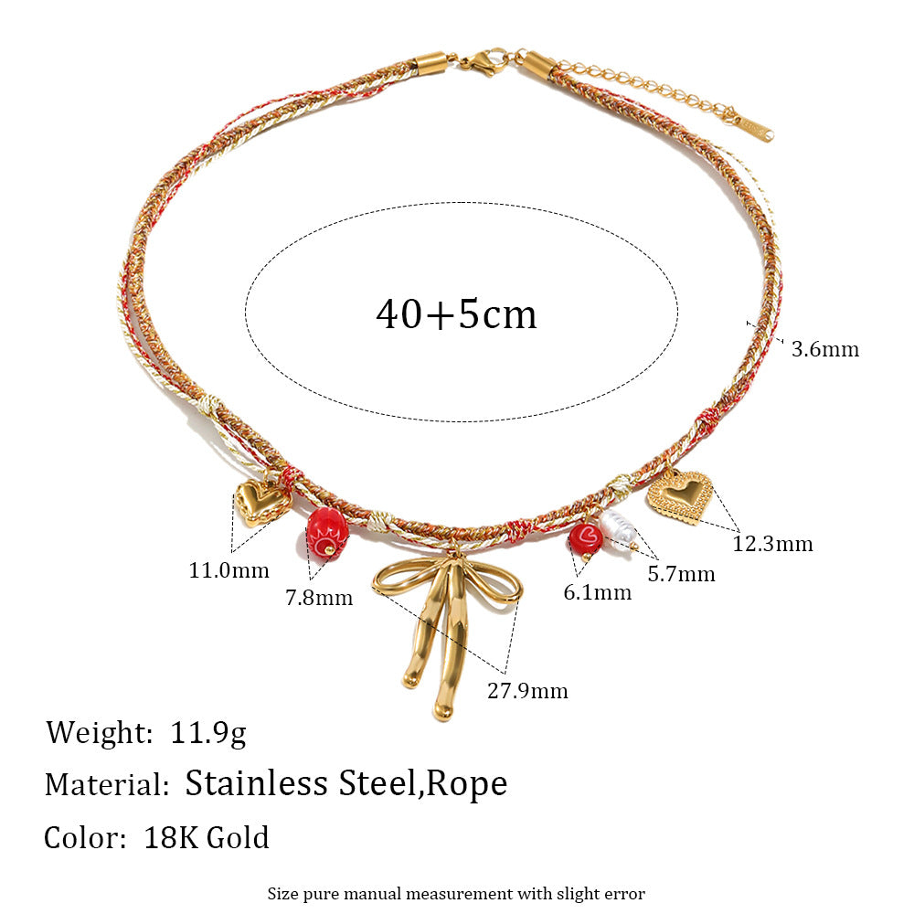 Geometric Butterfly Pendant Necklace in Stainless Steel with 18K Gold Plating and Tassel Detail for Women