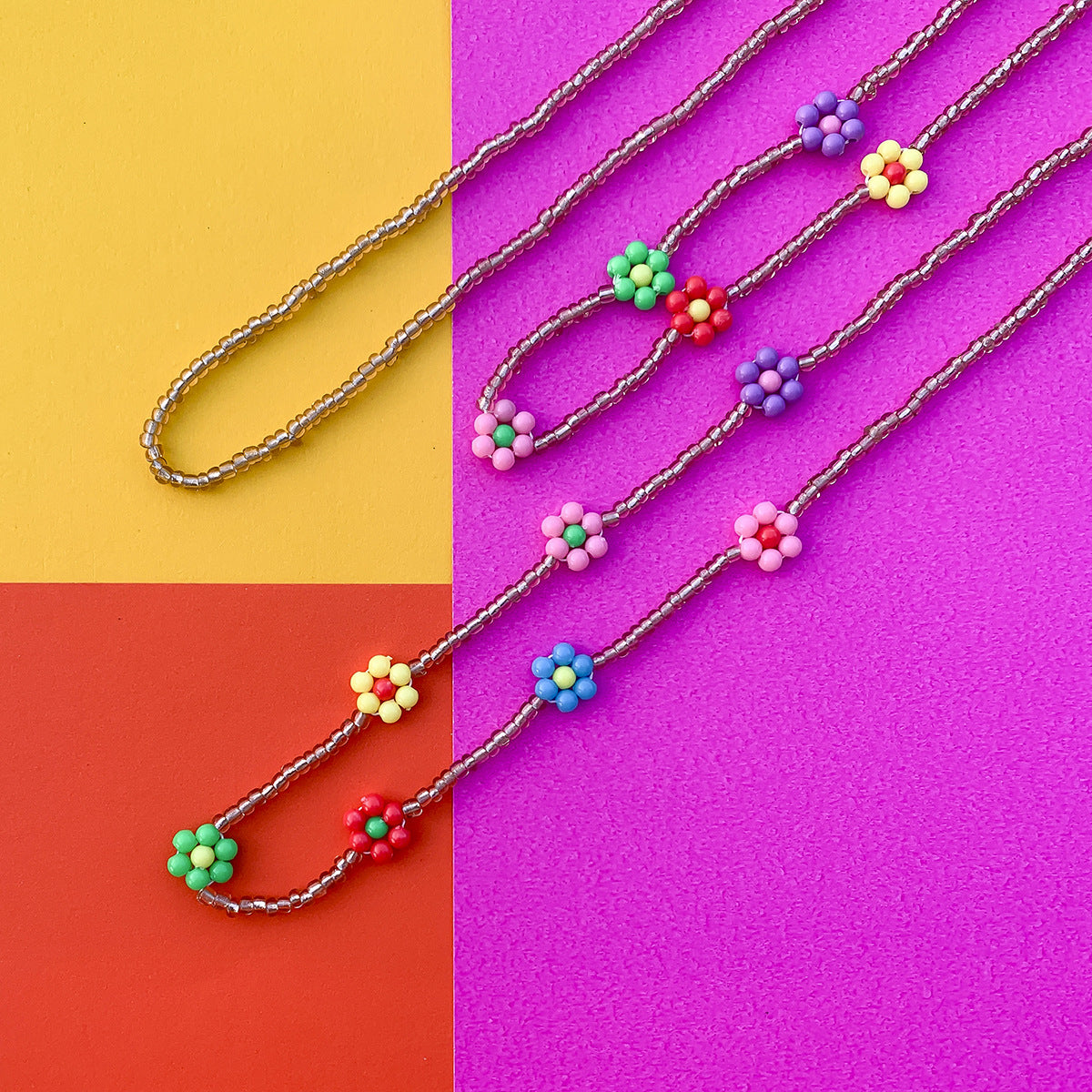 Bohemian Floral Letter Daisy Imitation Pearl Beaded Choker Necklace for Women