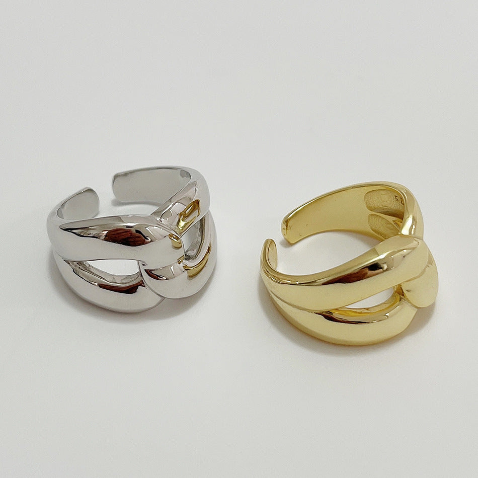 Anello da donna a cuore irregolare largo in argento sterling 925, stile minimalista
