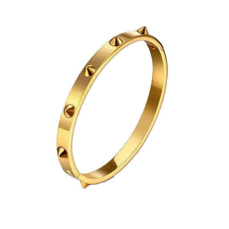 Braccialetto Elegante da Affari in Acciaio Inossidabile Geometrico Rotondo con Rivetti, Placcato Oro 18K