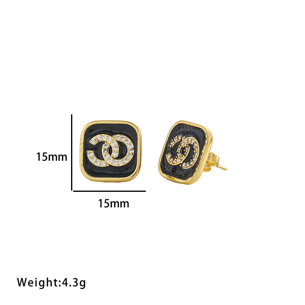 Elegante Set Collana e Orecchini in Acciaio al Titanio a Forma di Lettera con Catena a Maglie O, Finitura Nera da Donna