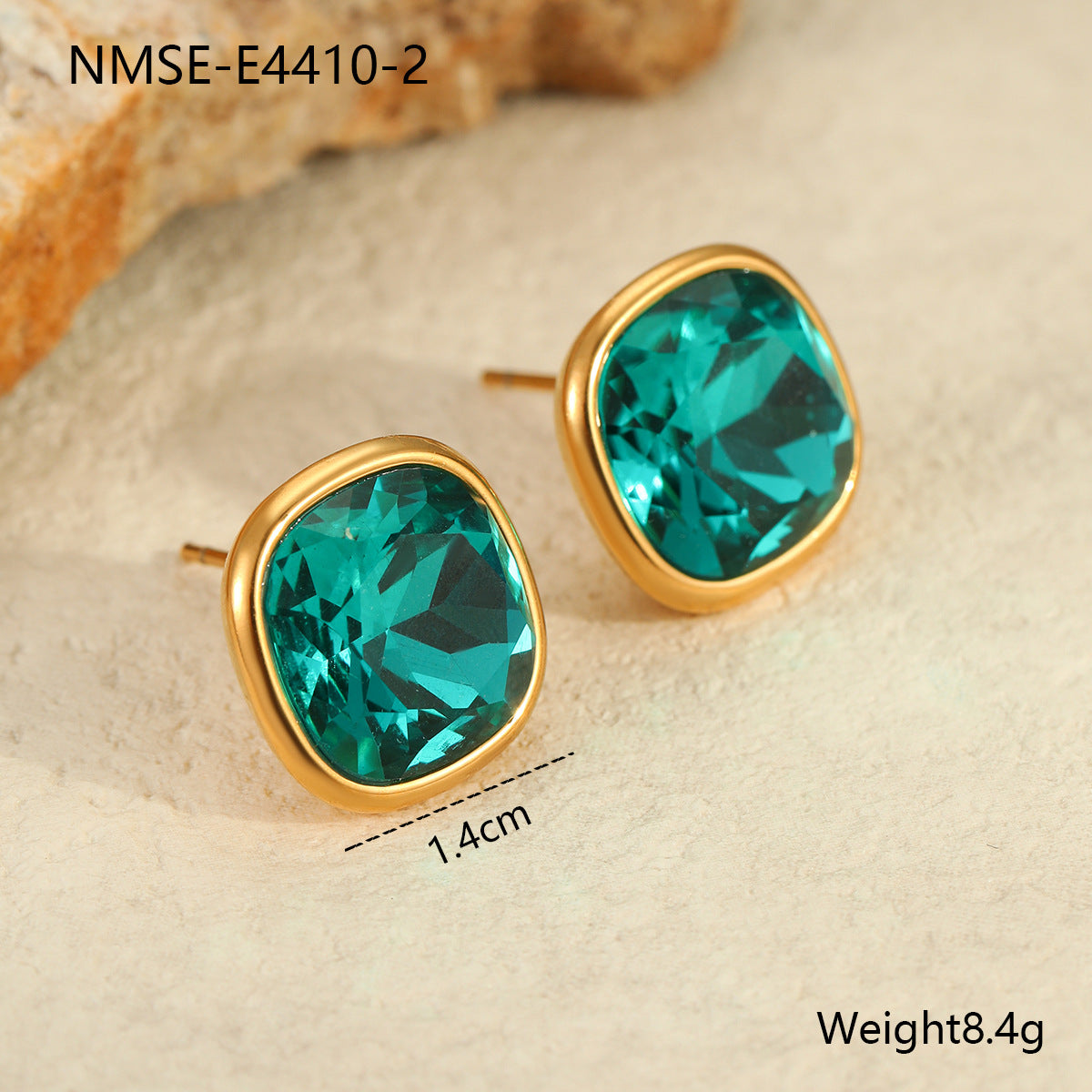 Orecchini Vintage Quadrati Geometrici in Acciaio Inossidabile con Placcatura in Oro 18K e Intarsi di Zirconi Colorati da Donna