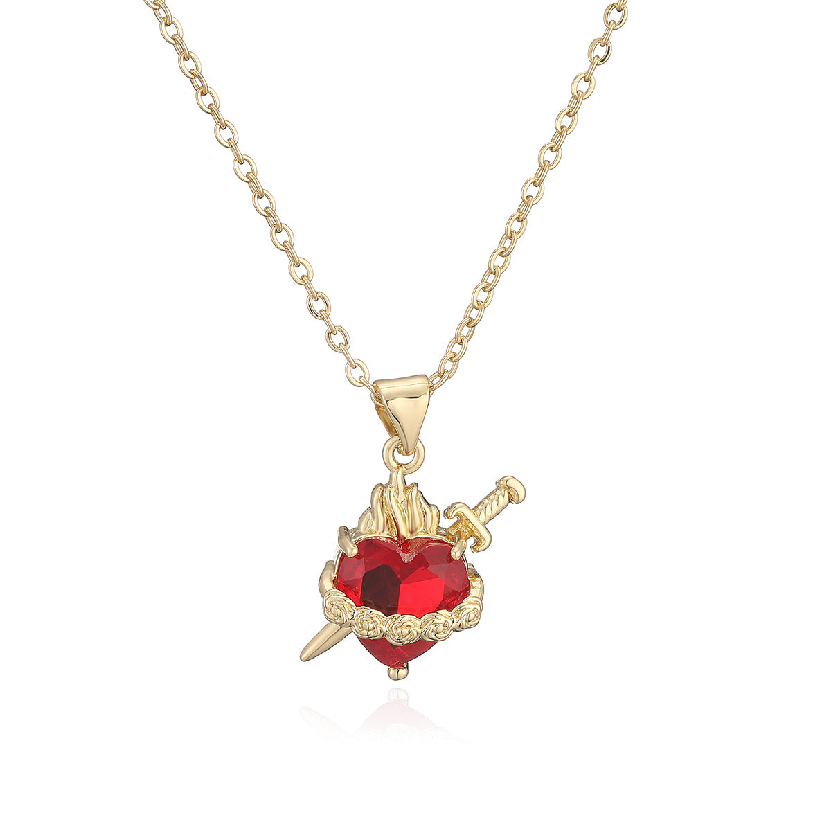 Minimalist 18K Gold Plated Brass Heart Cubic Zirconia Pendant Necklace for Women