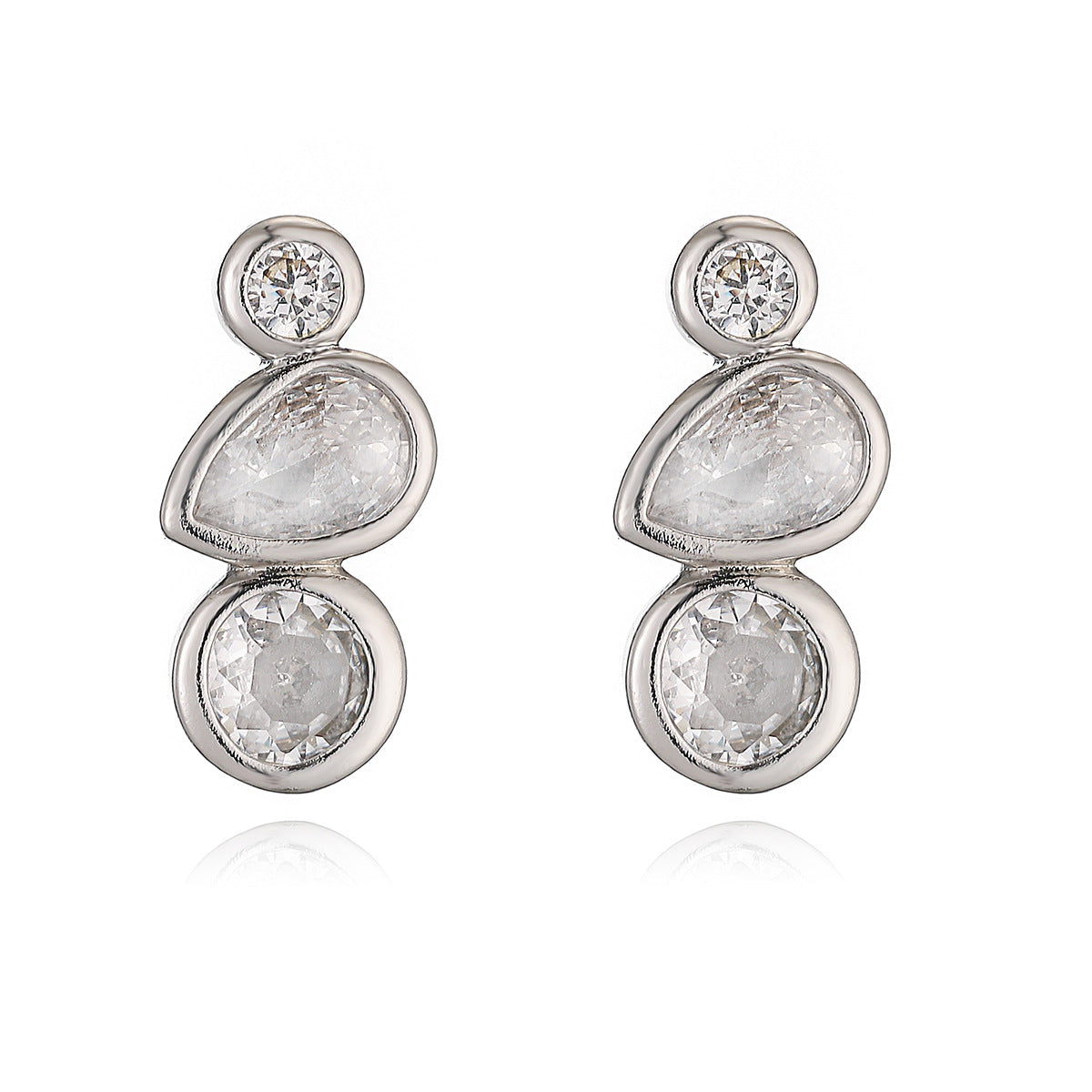 Geometric Asymmetrical Zircon Stud Earrings for Women Made of Copper with Real Gold Plating and Micro-Pavé Setting