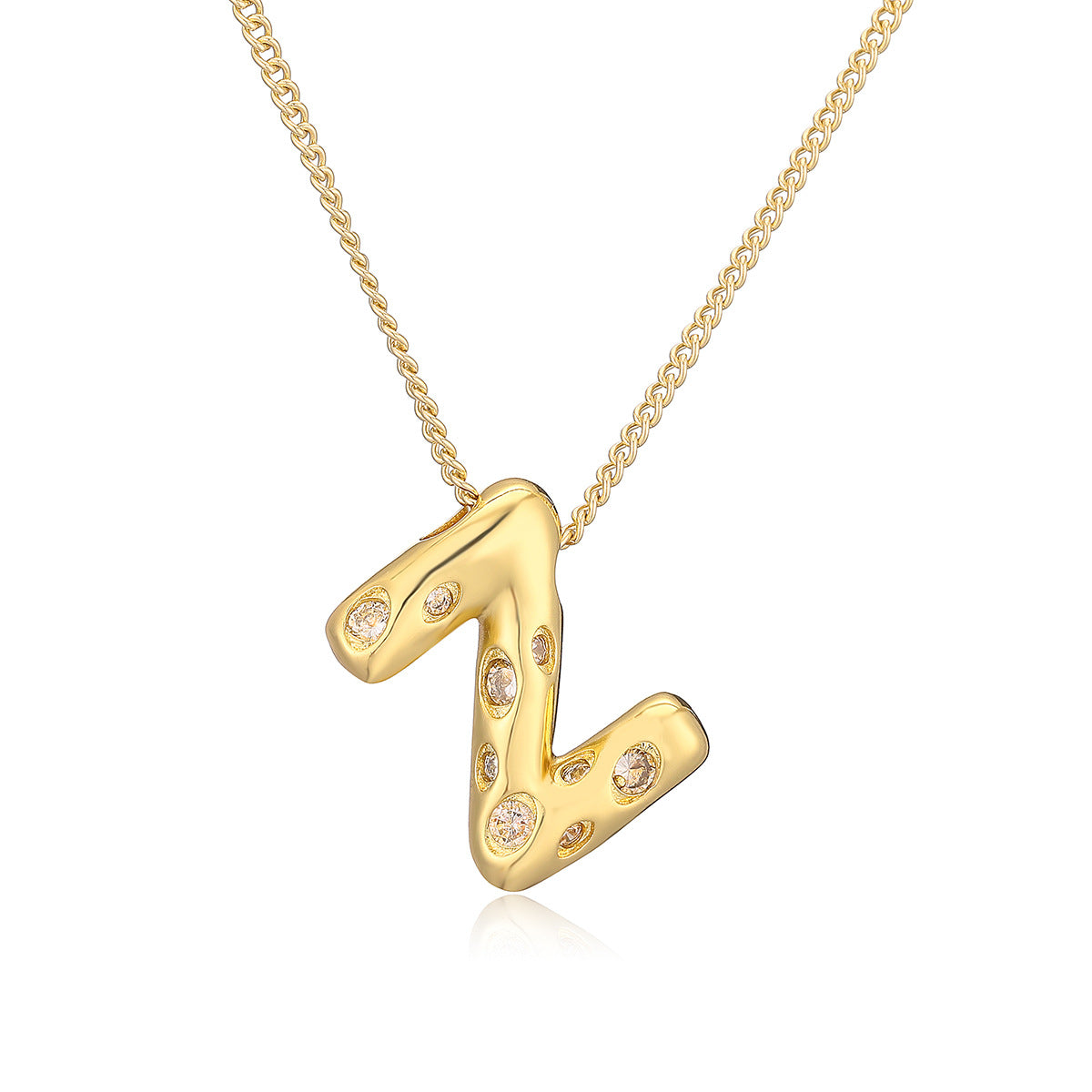 Collana da donna con ciondolo a lettera geometrico minimalista in ottone con placcatura in oro e intarsi in zircone