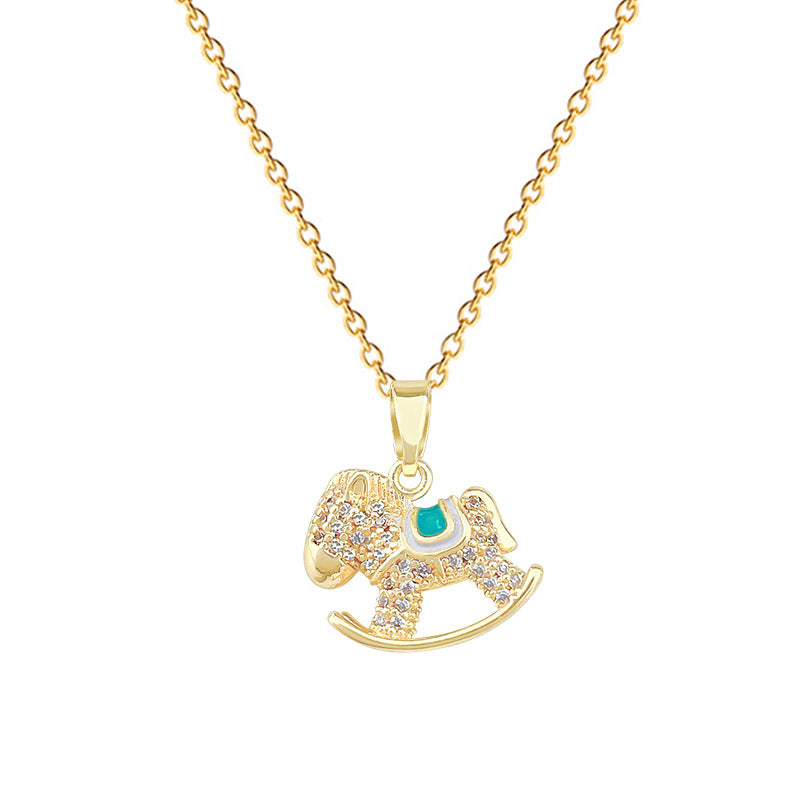Sweet Geometric Moon Rhinestone Plated Titanium Steel Necklace with Brass Pendant for Unisex