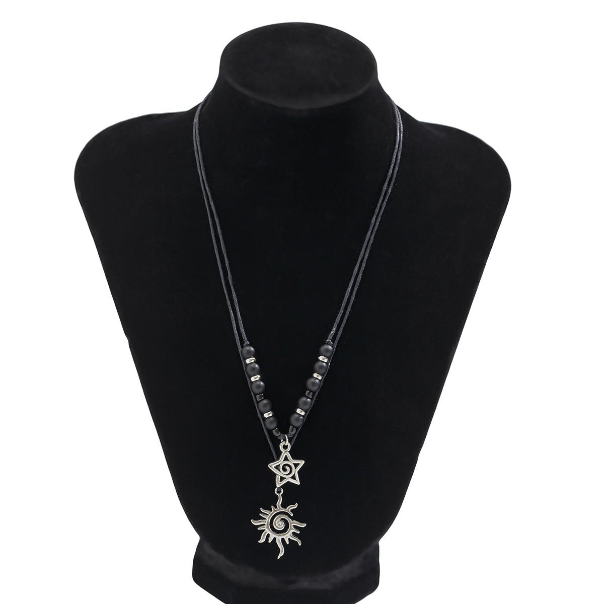 Vintage Star-Shaped Alloy Pendant Necklace with Matte Stone Beads and Plated Finish for Women
