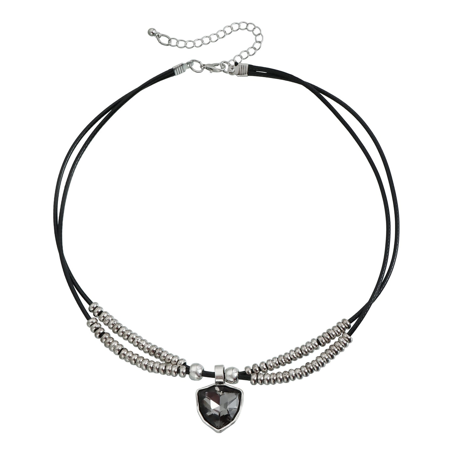 Gothic Bohemian Geometric Alloy Plated Pendant Necklace with Beaded Leather Cord for Women